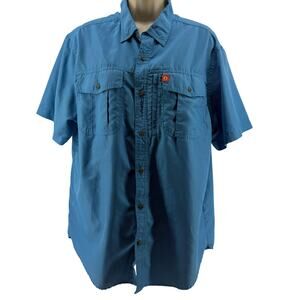 The American Outdoorsman Shirt Blue Fishing Vented Short Sleeve UPF Mens L